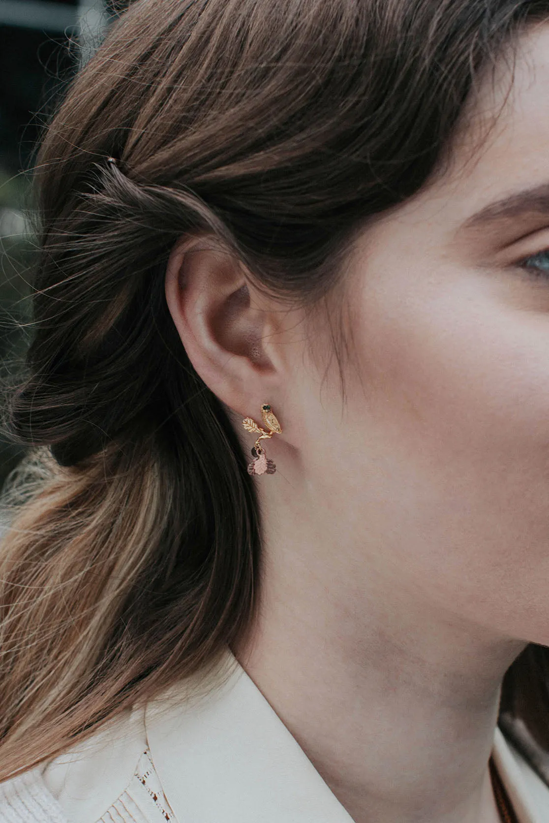 Owl On Perch Stud Earrings