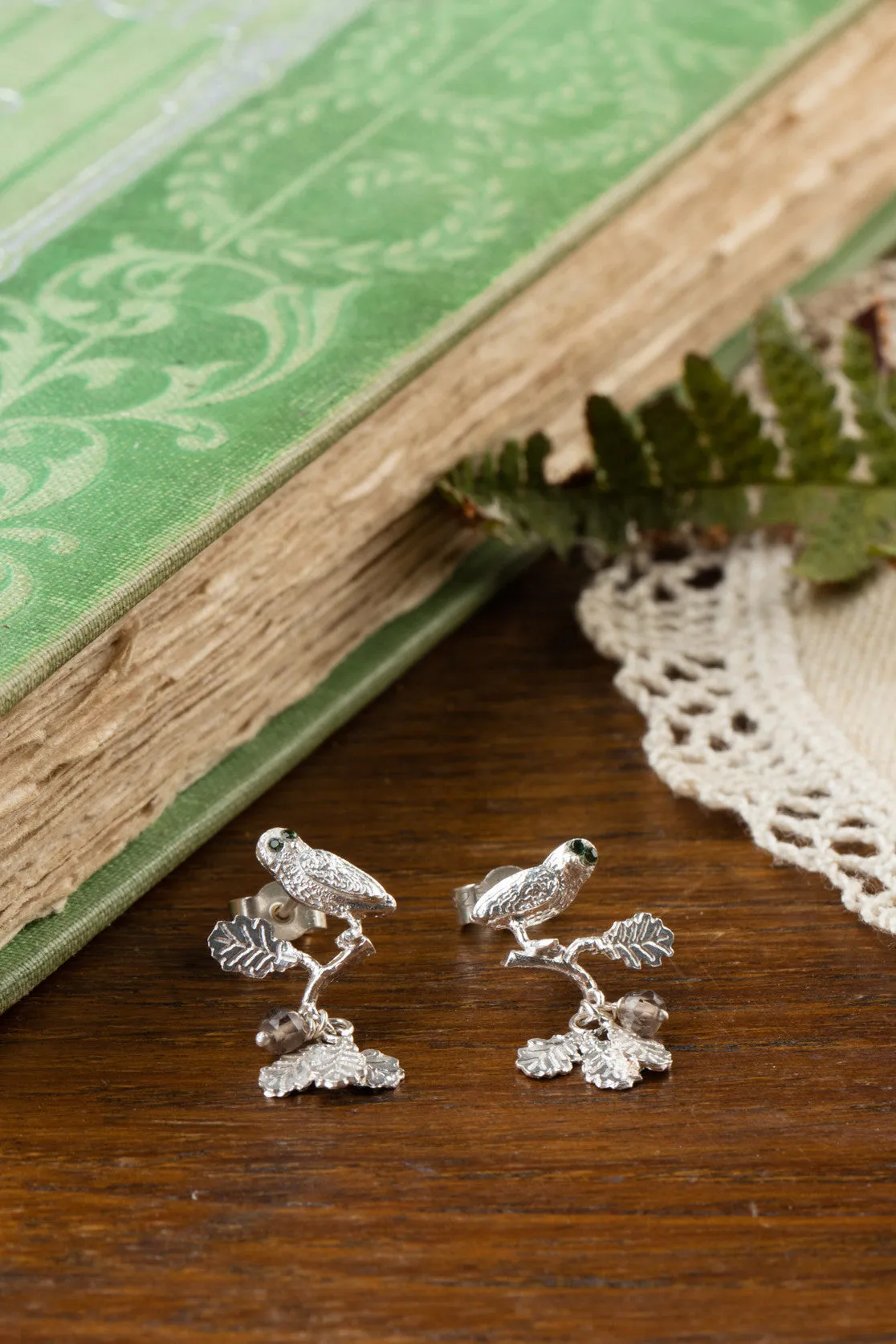 Owl On Perch Stud Earrings