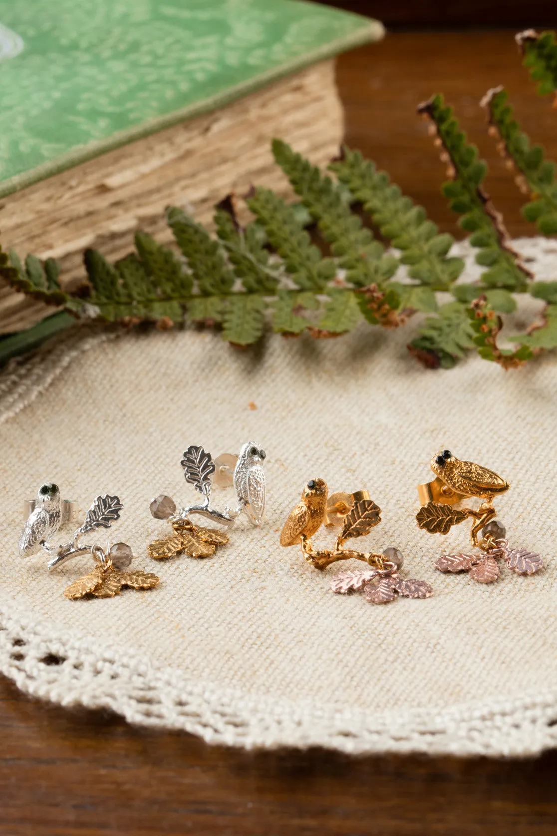 Owl On Perch Stud Earrings