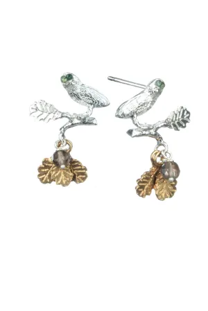 Owl On Perch Stud Earrings