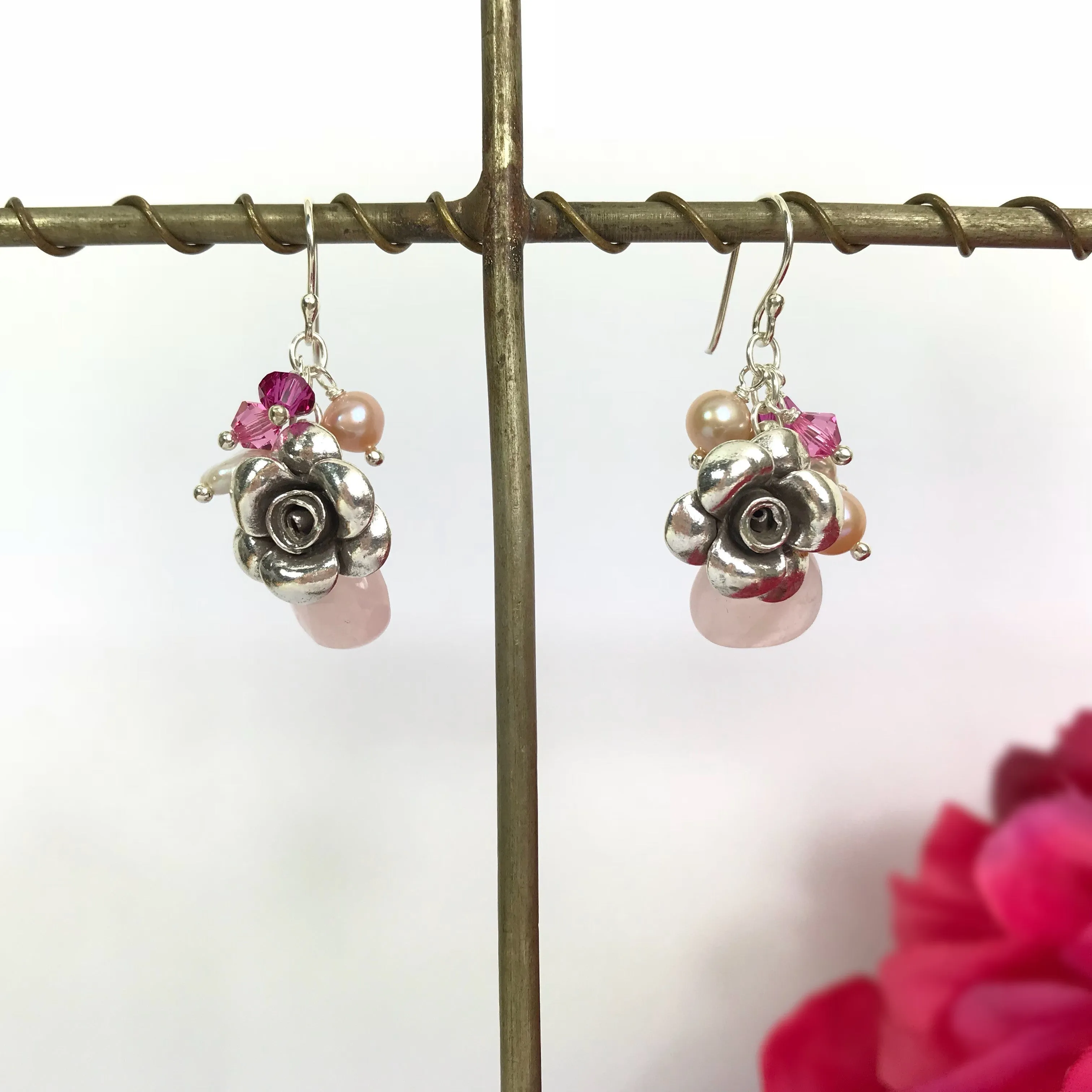 Paradise Rose Earrings (Pink) - VE381