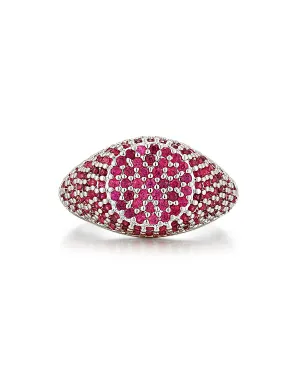 Pave Signet Ring- Ruby Red- Silver