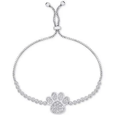 Paw Slider Bracelet-Silver Plated with Sparkling Diamonds $100 Retail