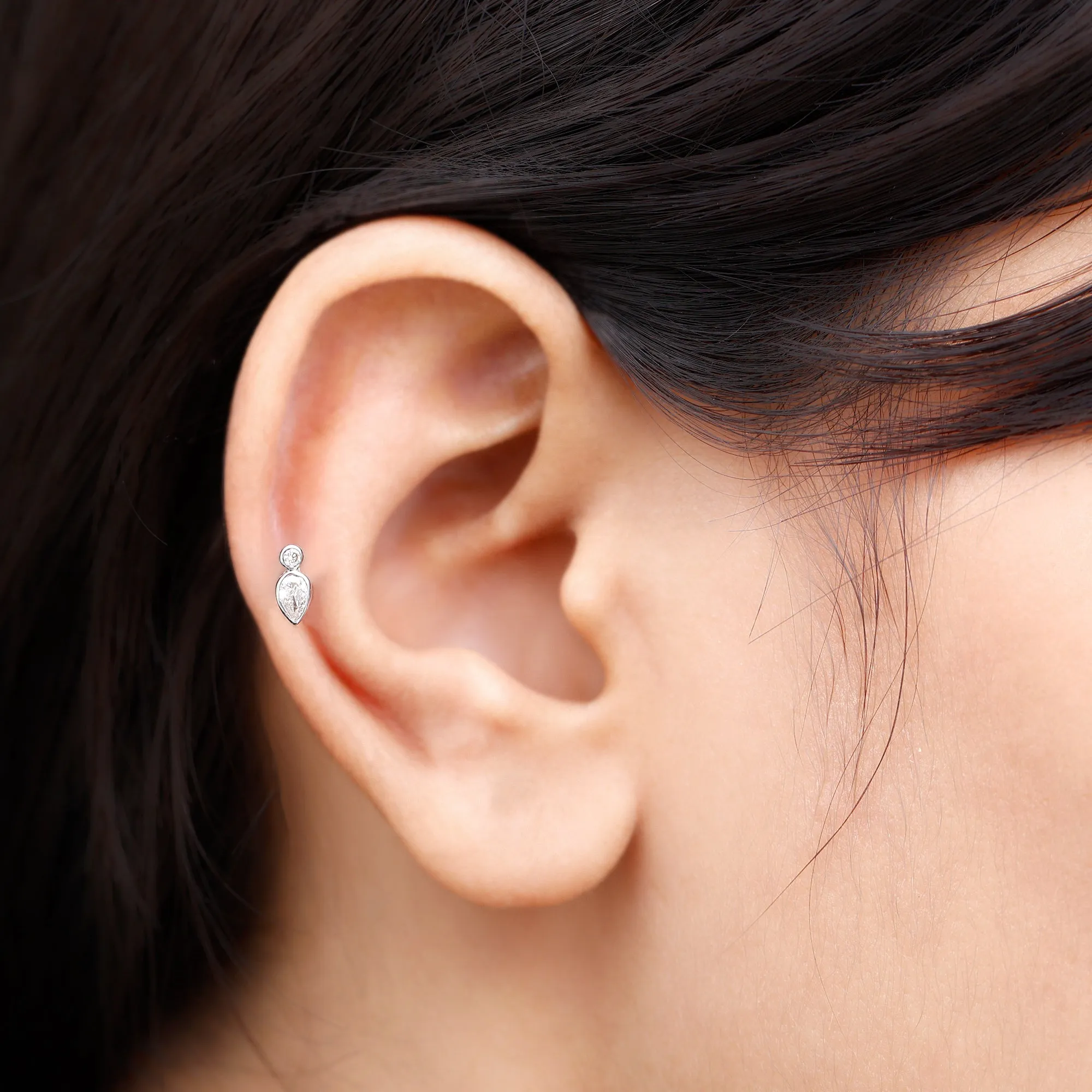 Pear and Round Moissanite Dainty Tragus Earring