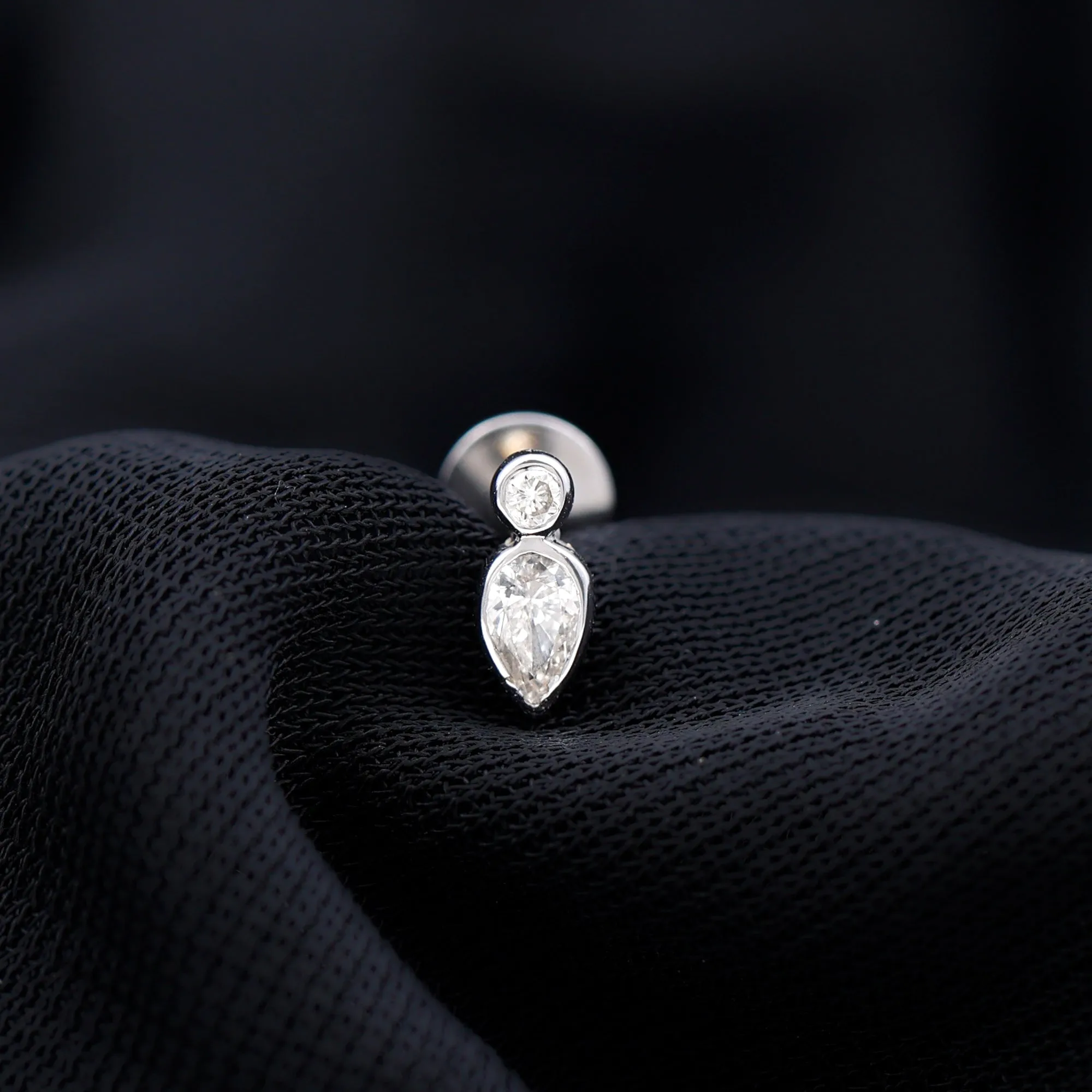 Pear and Round Moissanite Dainty Tragus Earring