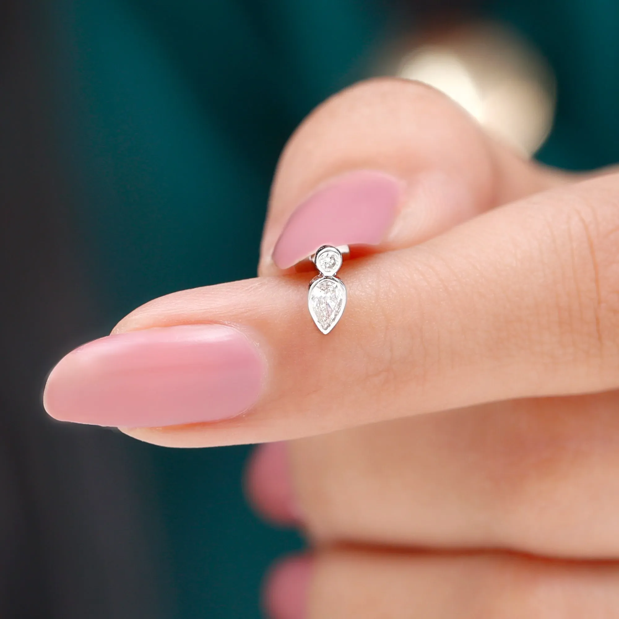 Pear and Round Moissanite Dainty Tragus Earring