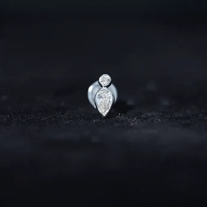 Pear and Round Moissanite Dainty Tragus Earring