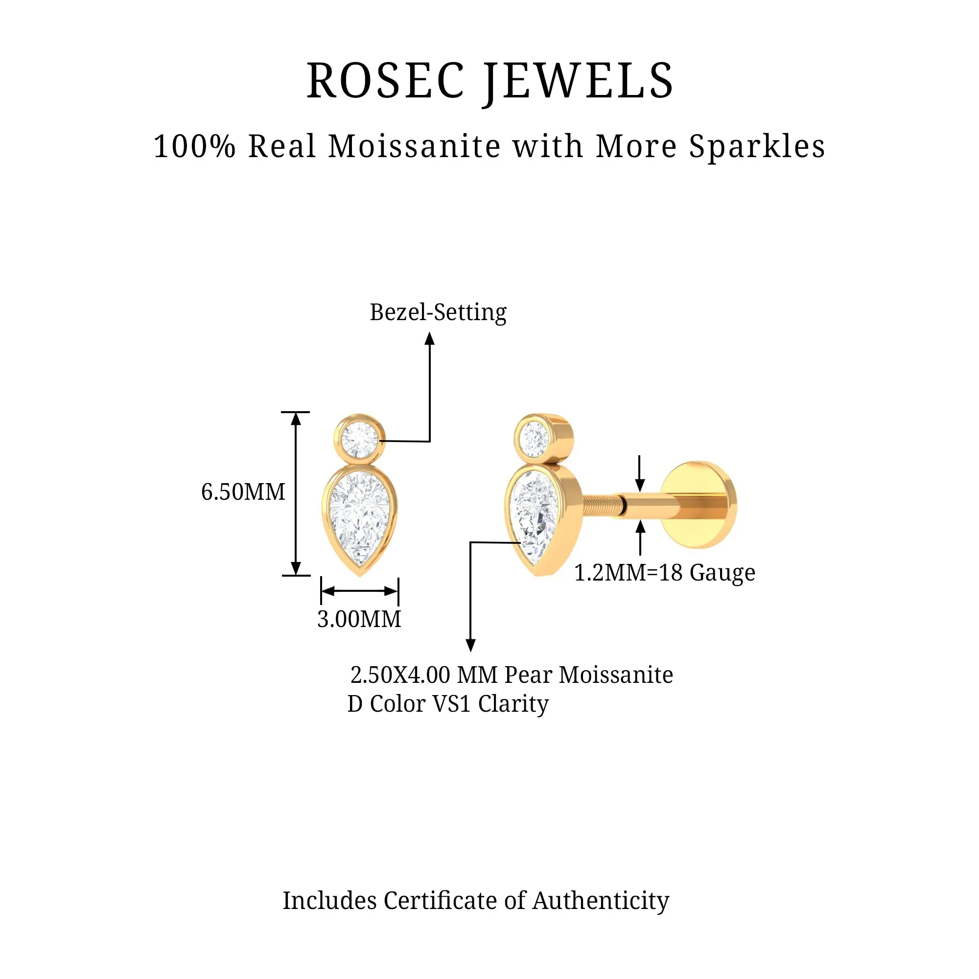 Pear and Round Moissanite Dainty Tragus Earring