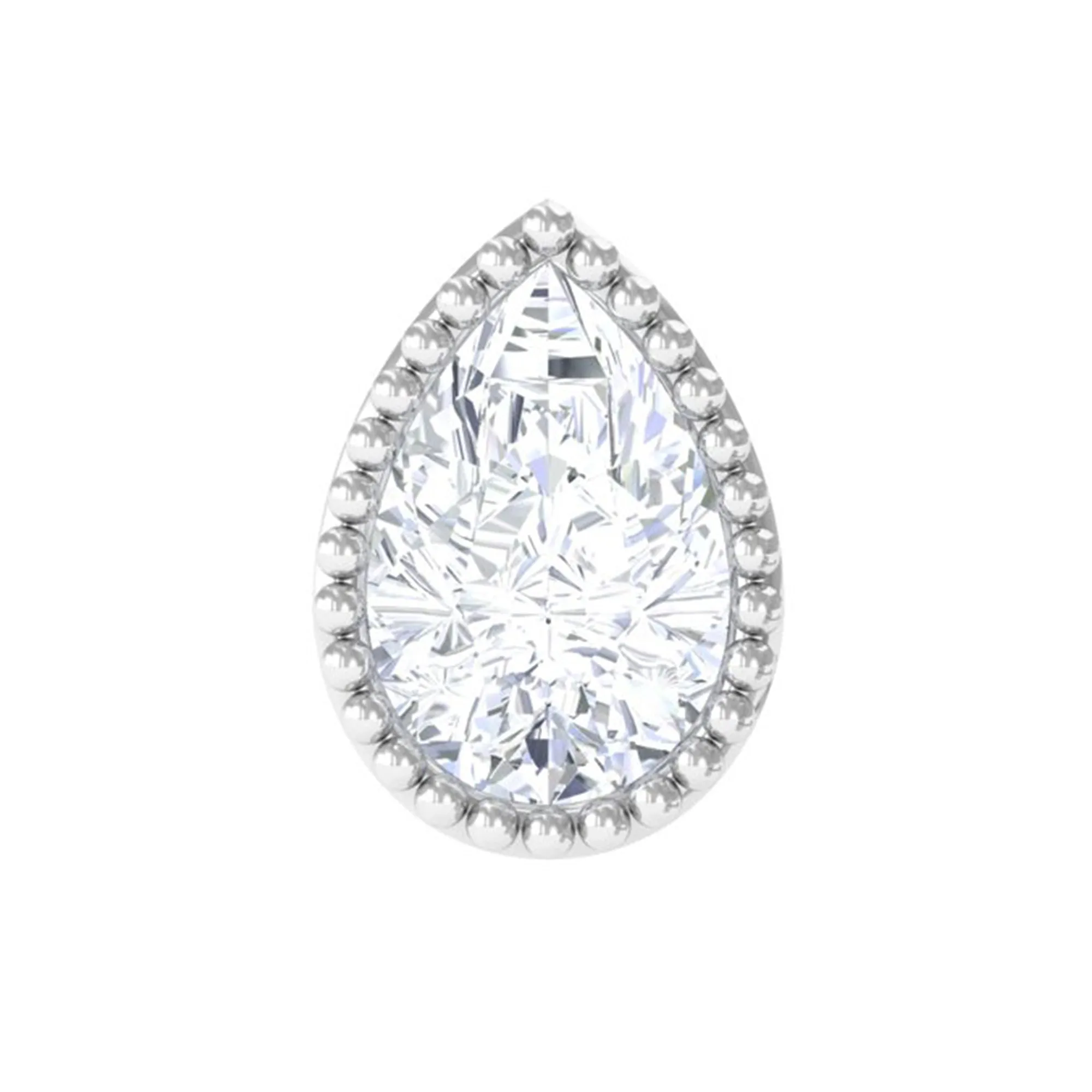 Pear Moissanite Helix Solitaire Earring in Beaded Bezel Setting
