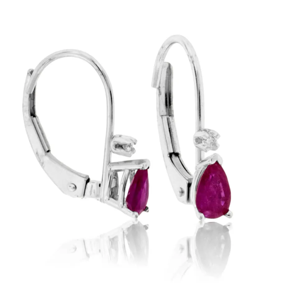 Pear Ruby & Diamond Accented Dangle Earrings