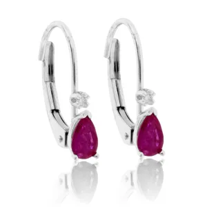 Pear Ruby & Diamond Accented Dangle Earrings