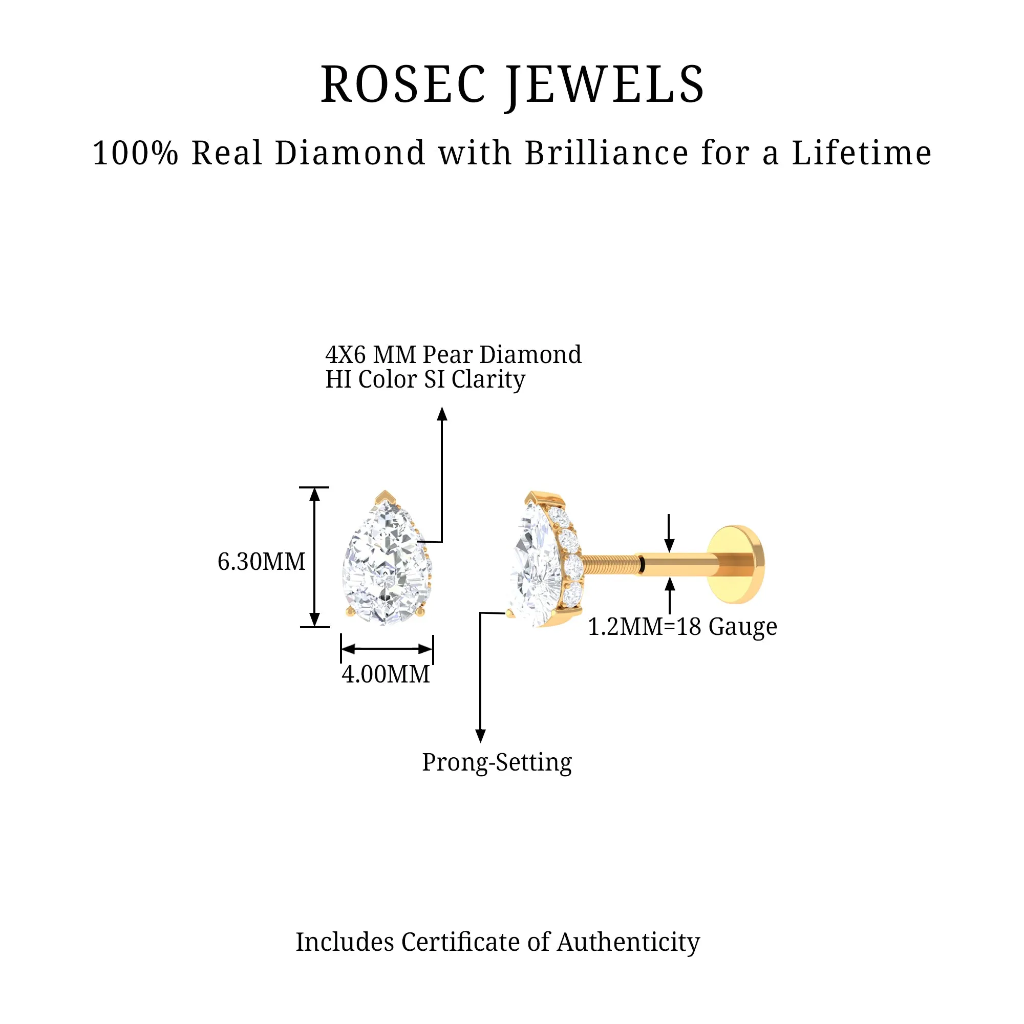 Pear Shape Diamond Solitaire Tragus Earring