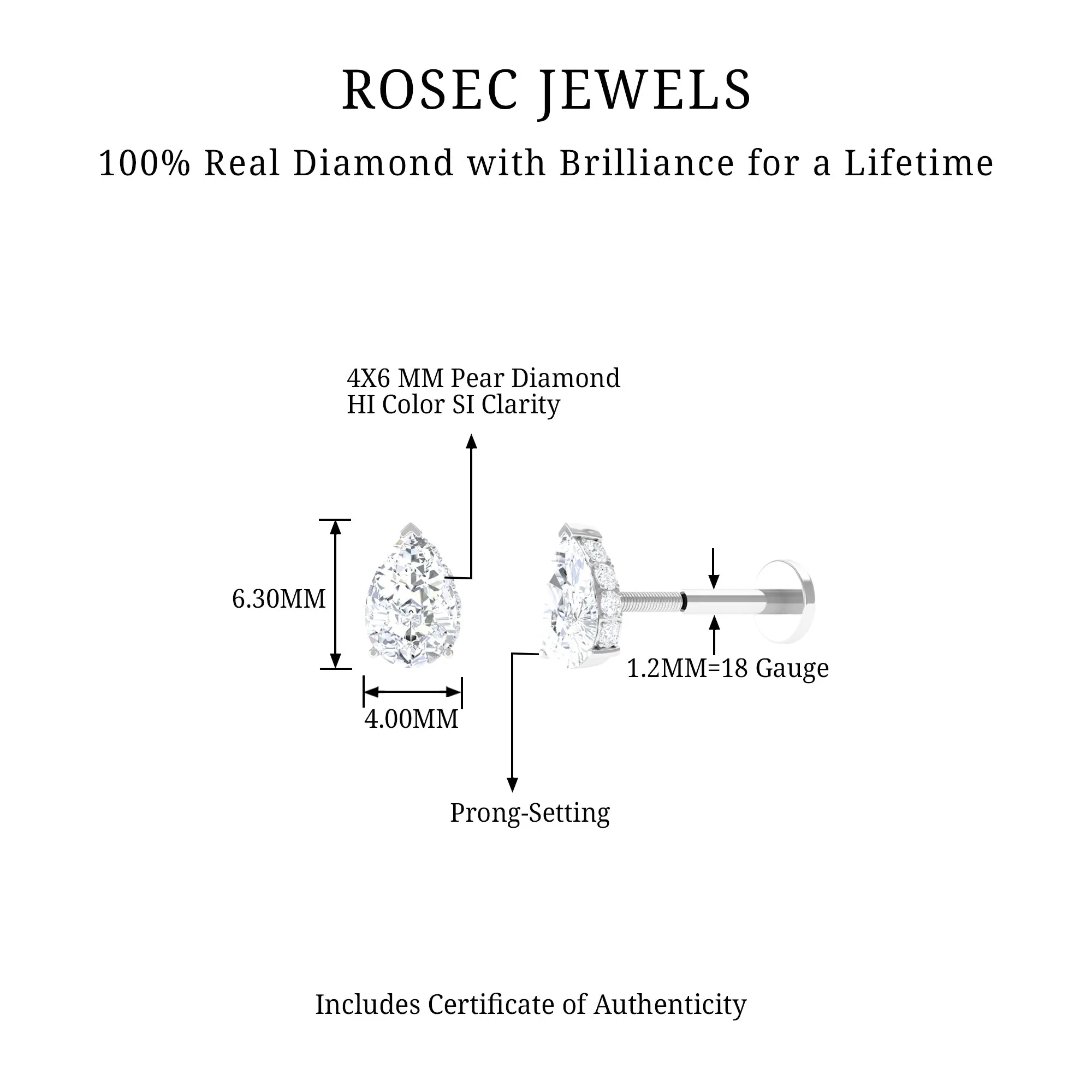 Pear Shape Diamond Solitaire Tragus Earring