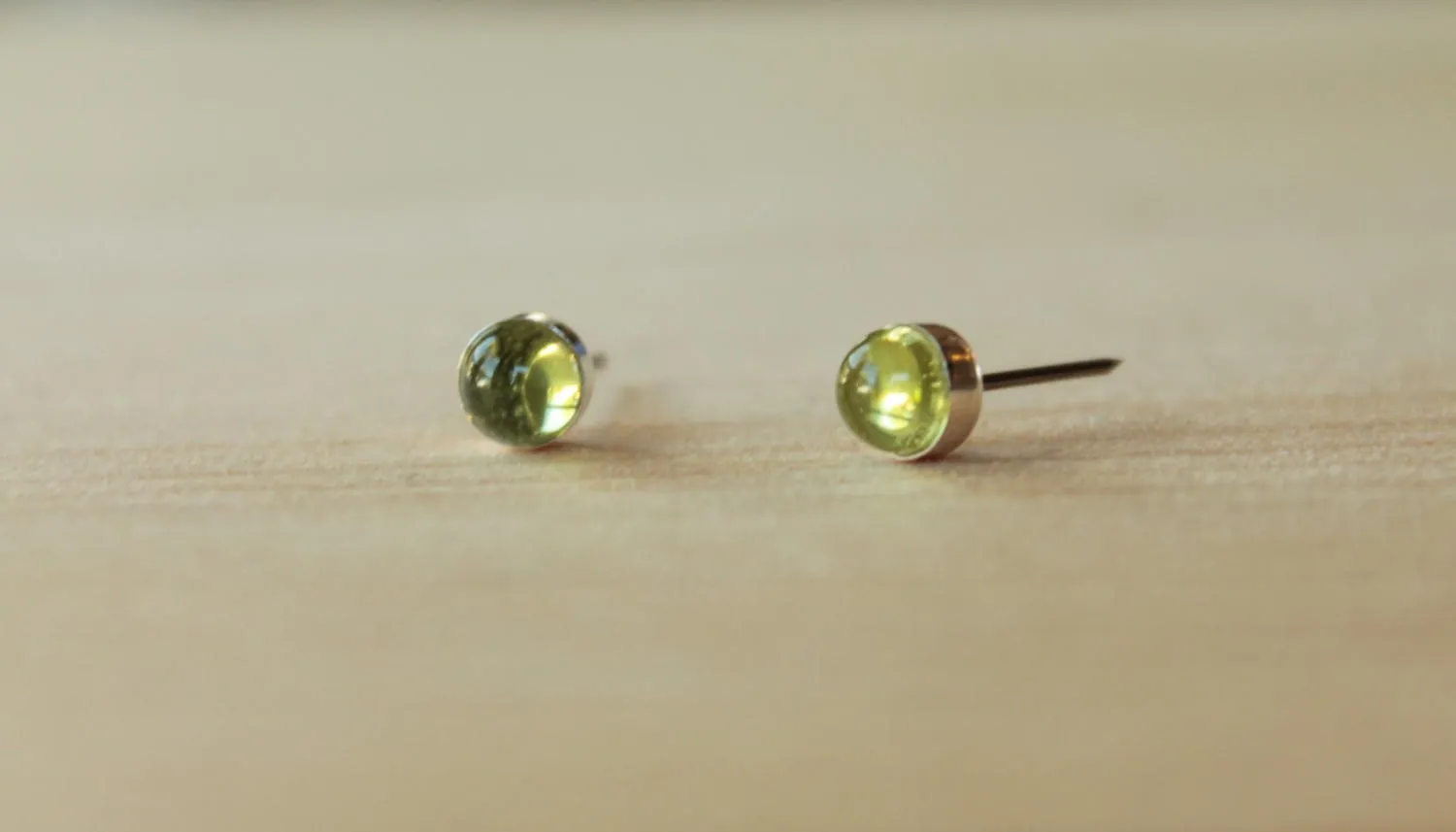 Peridot Bezel Gemstone, Med (Niobium or Titanium Post Earrings)