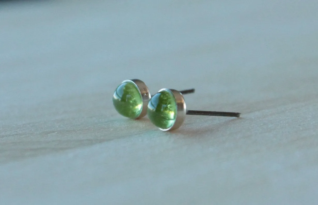 Peridot Bezel Gemstones, Large (Niobium or Titanium Post Earrings)