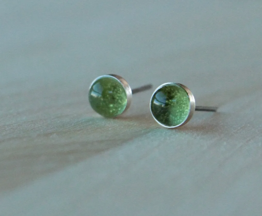 Peridot Bezel Gemstones, Large (Niobium or Titanium Post Earrings)