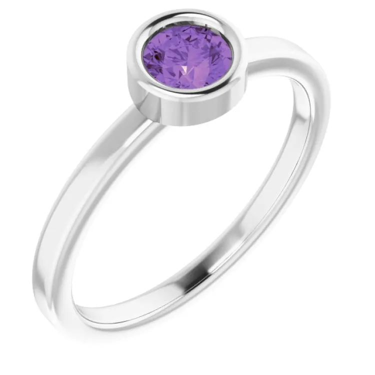 Platinum 4.5 mm Natural Amethyst Ring