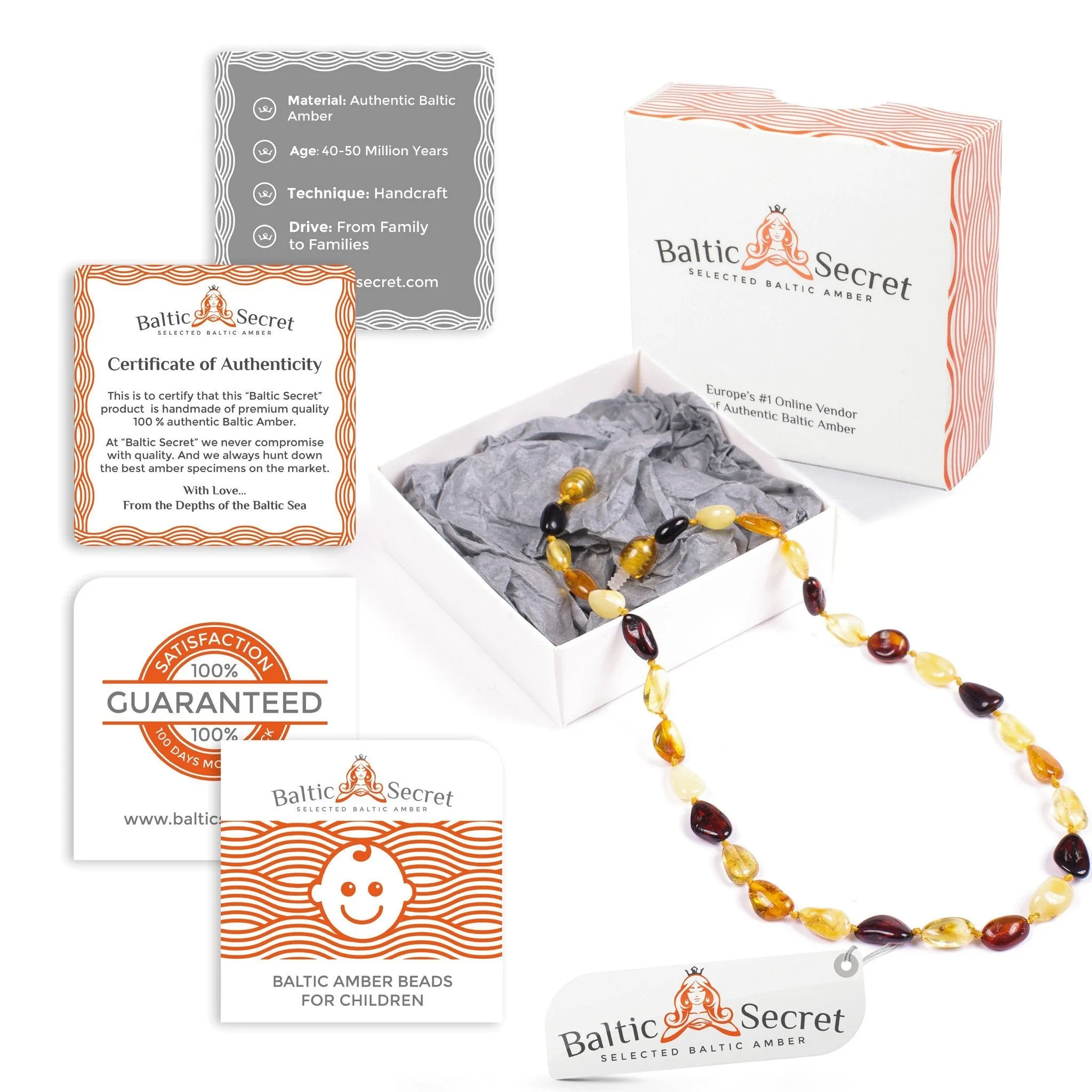 Premium Baltic Amber Necklace & Bracelet For Children / Extra Safe / MLT.P.BN