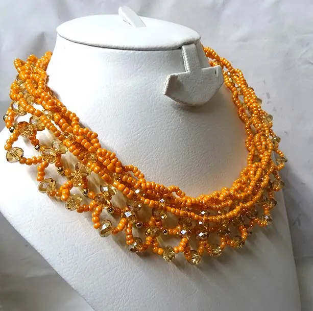 PrestigeApplause Orange Crystal Gold Regalia Necklace Earring Party Evening Set