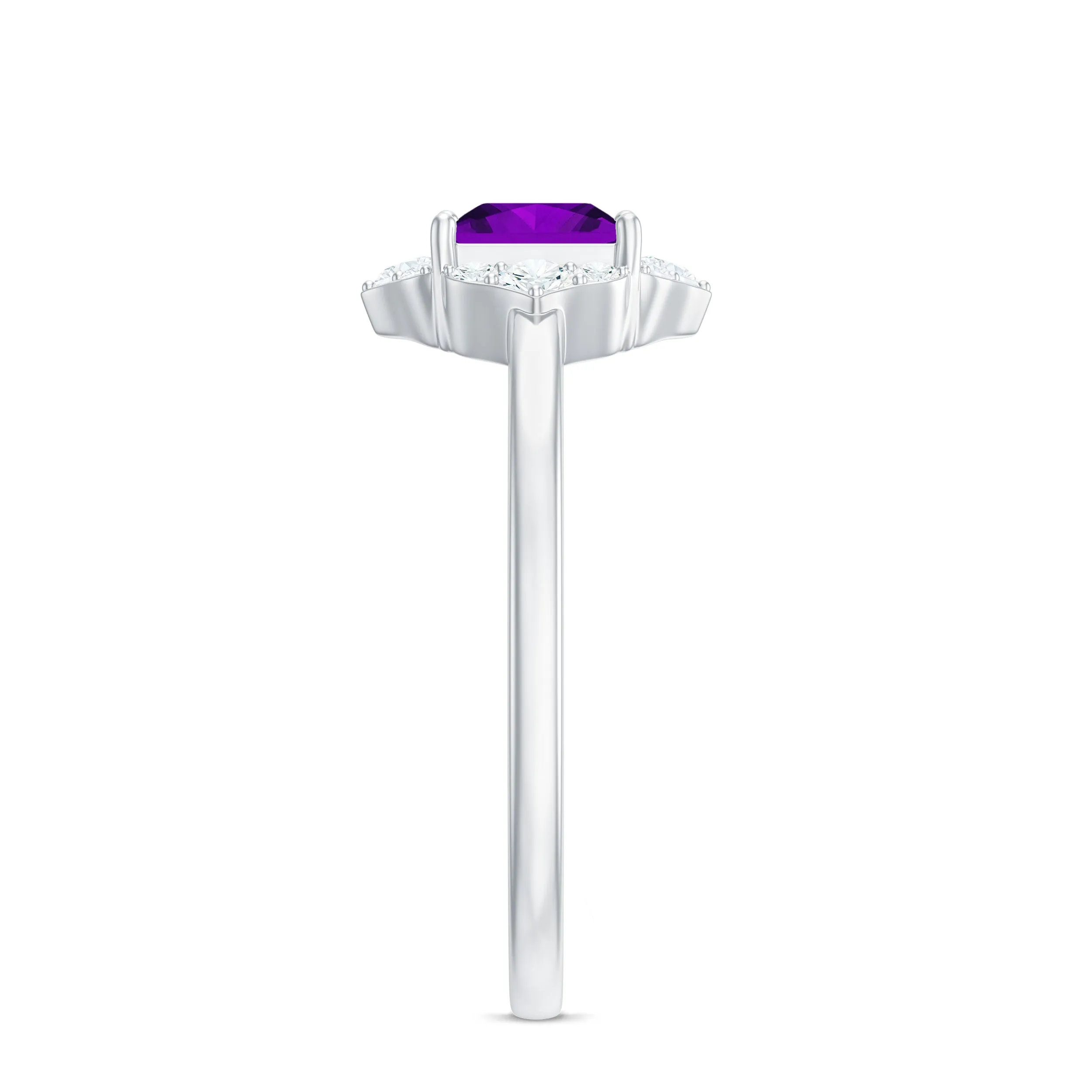 Princess Cut Amethyst and Diamond Flower Halo Ring