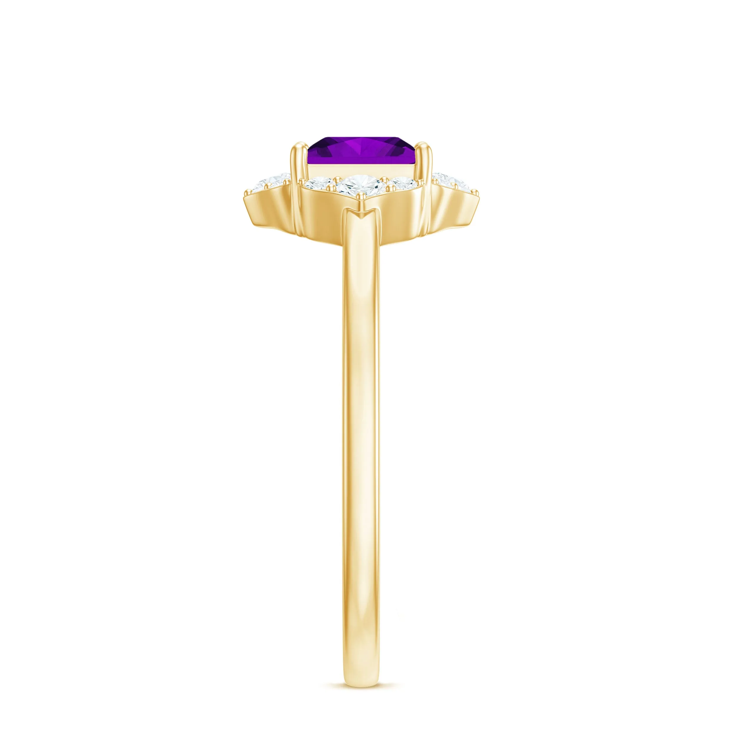Princess Cut Amethyst and Diamond Flower Halo Ring