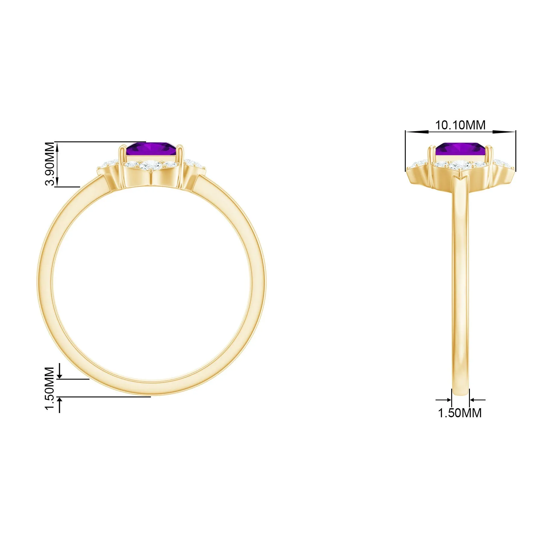 Princess Cut Amethyst and Diamond Flower Halo Ring