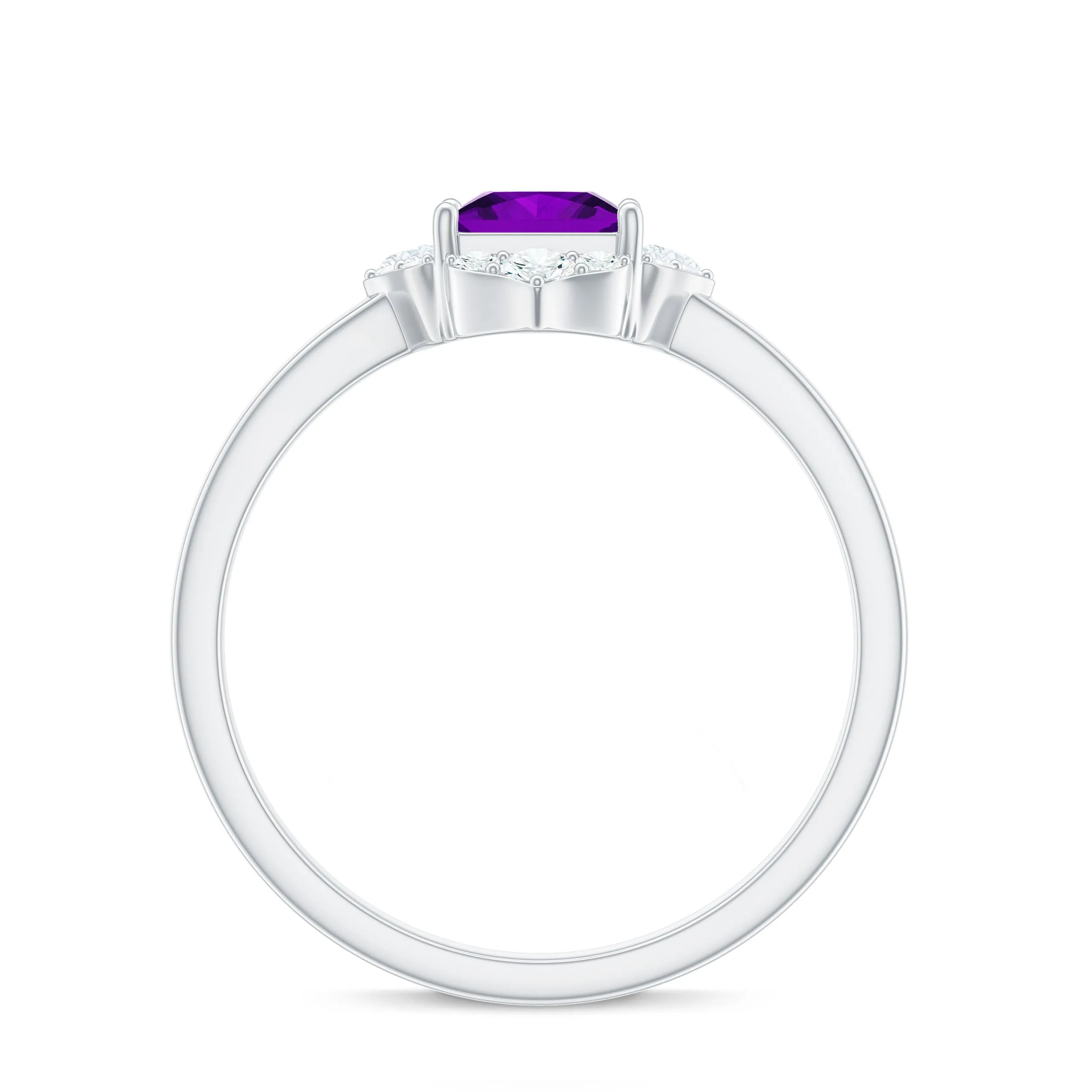 Princess Cut Amethyst and Diamond Flower Halo Ring