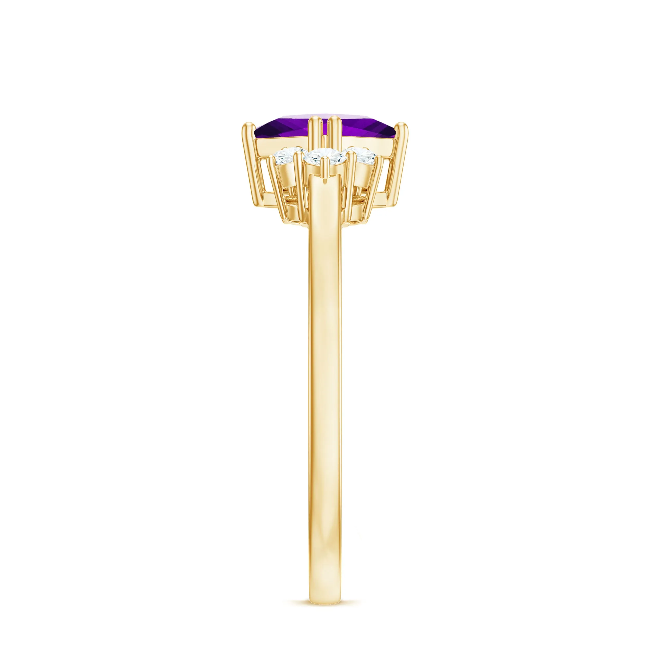 Princess Cut Amethyst Promise Ring with Diamond Trio