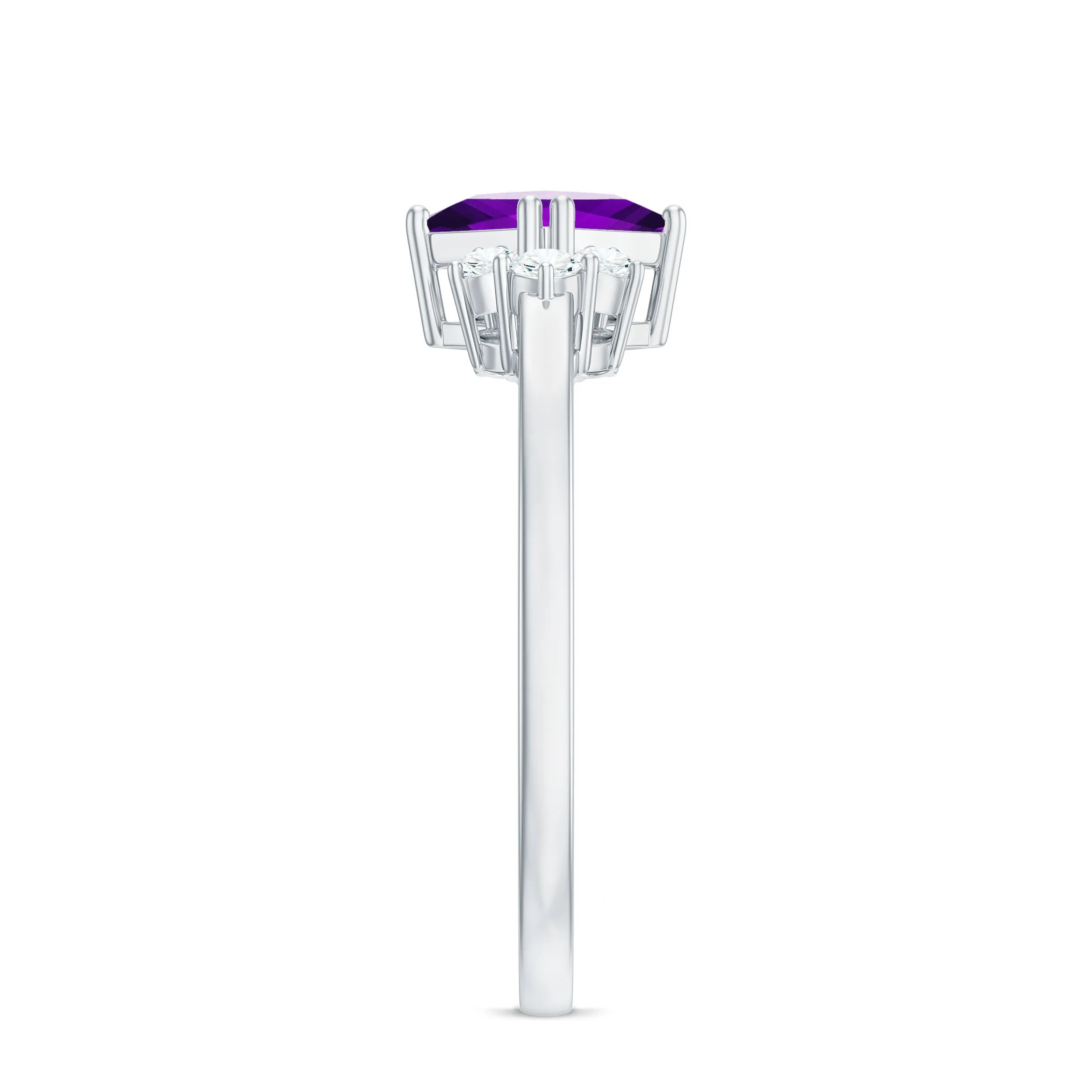Princess Cut Amethyst Promise Ring with Diamond Trio