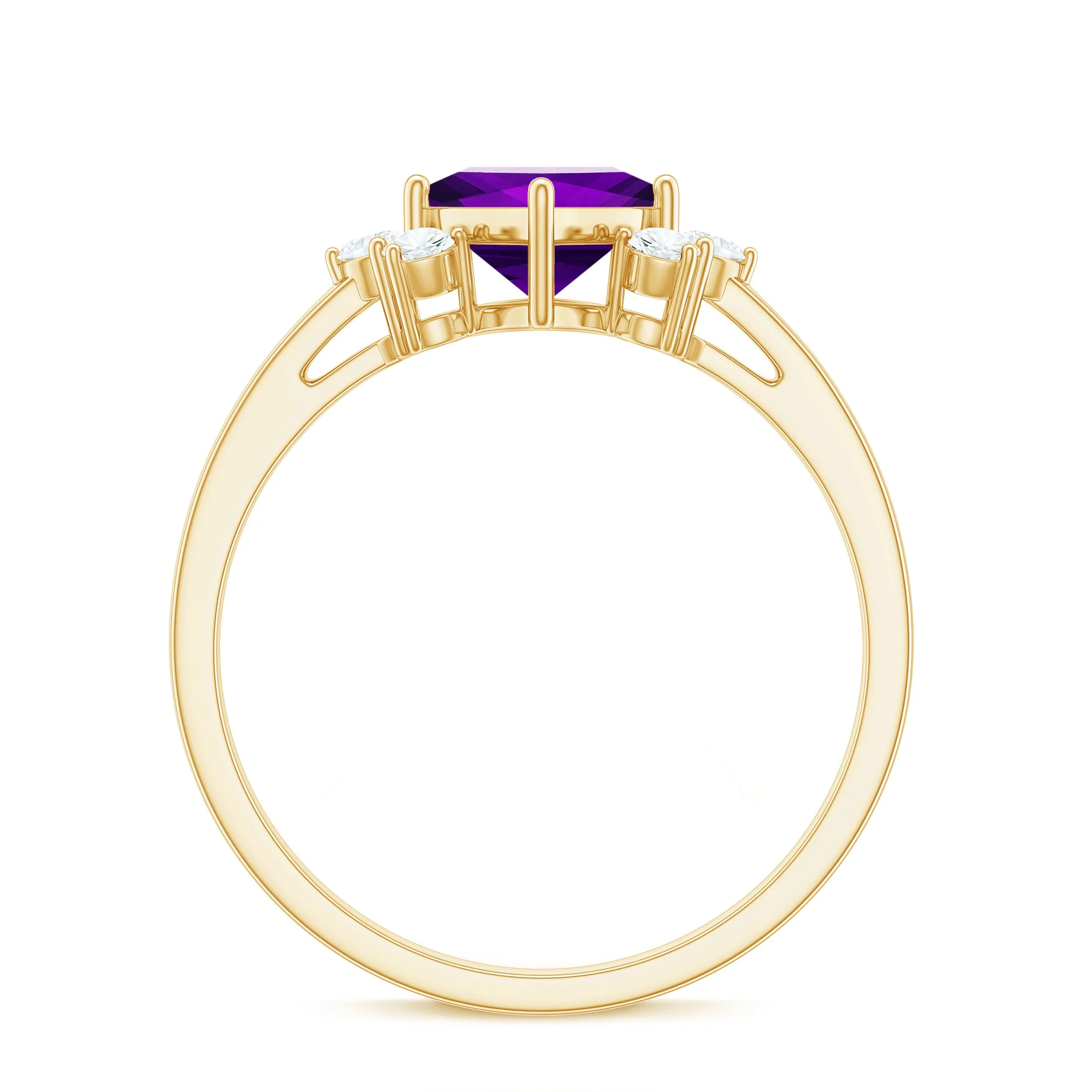 Princess Cut Amethyst Promise Ring with Diamond Trio