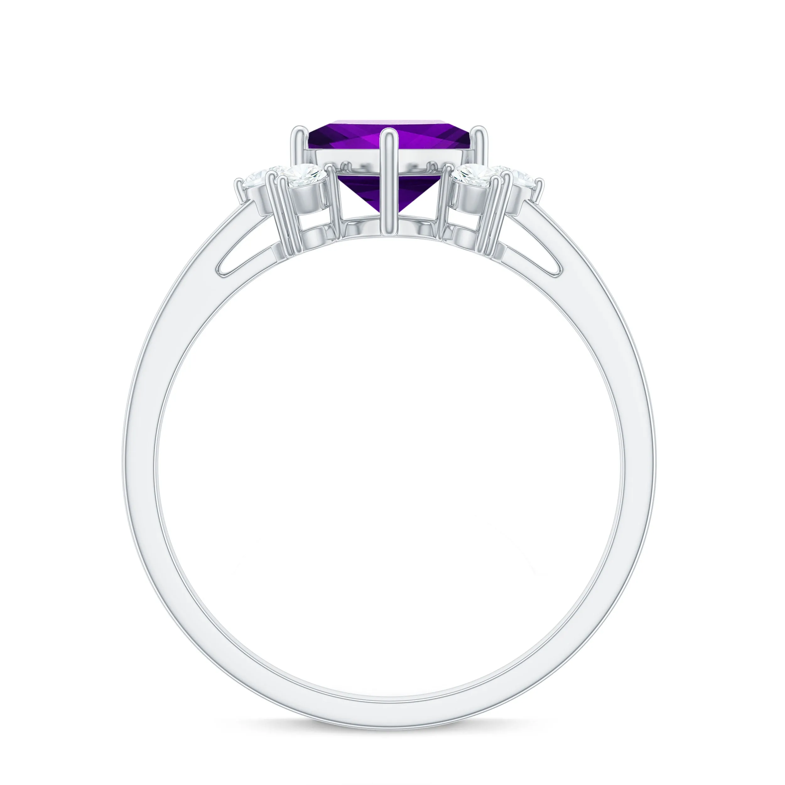 Princess Cut Amethyst Promise Ring with Diamond Trio