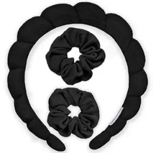 Puffy Terry Cloth Padded Spa Headband with Scrunchies-Black