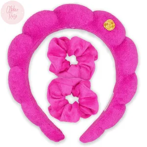 Puffy Terry Cloth Padded Spa Headband with Scrunchies-Hot Pink