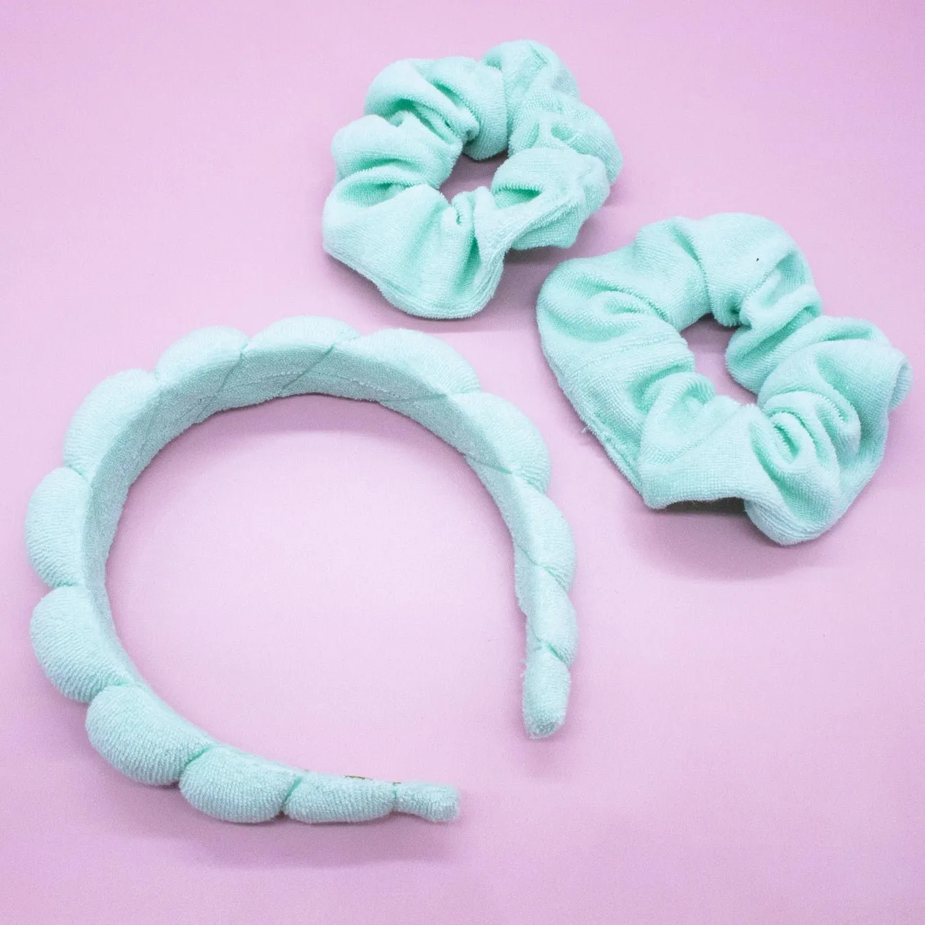 Puffy Terry Cloth Padded Spa Headband with Scrunchies- Mint