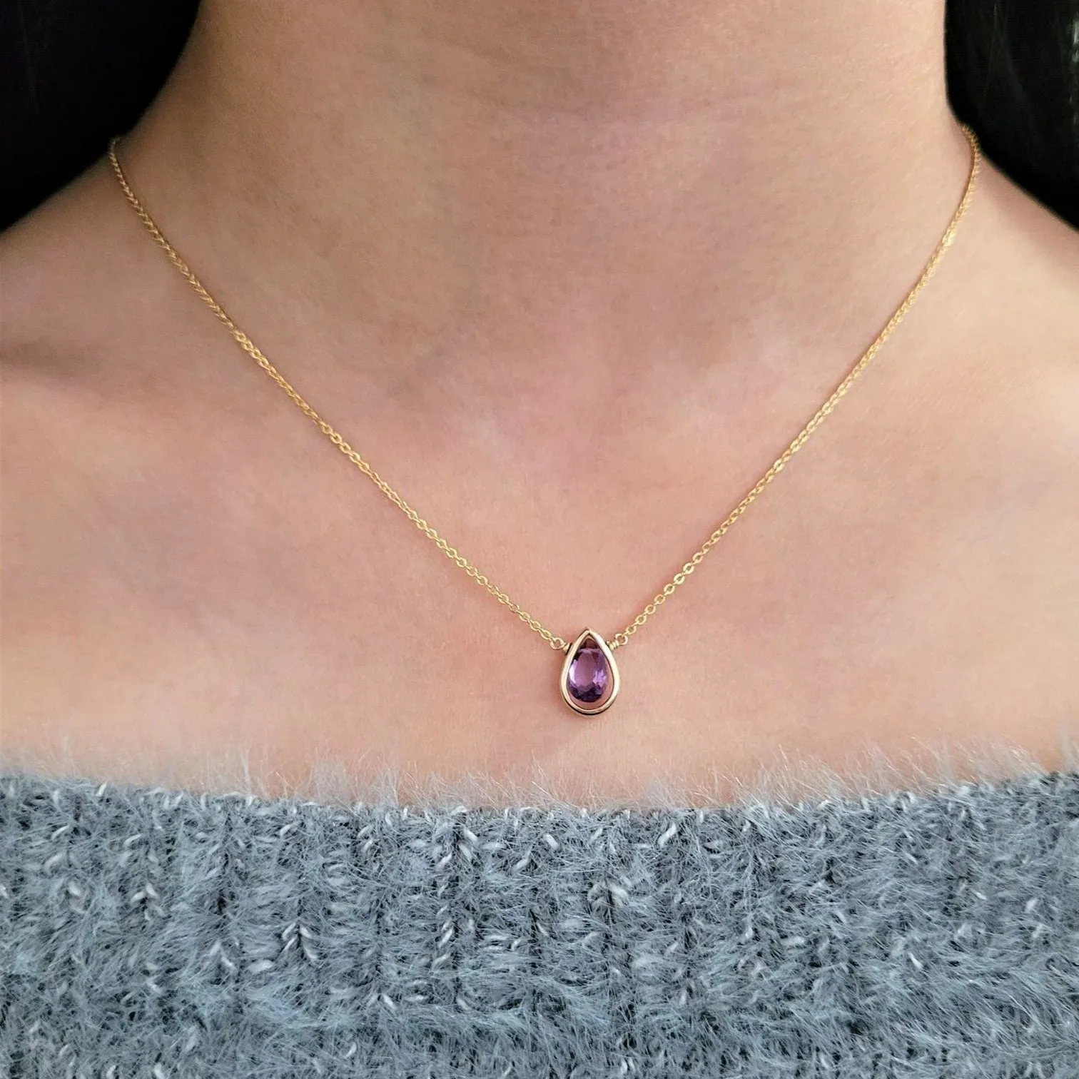 Purple Amethyst Pear Briolette Pendant Necklace