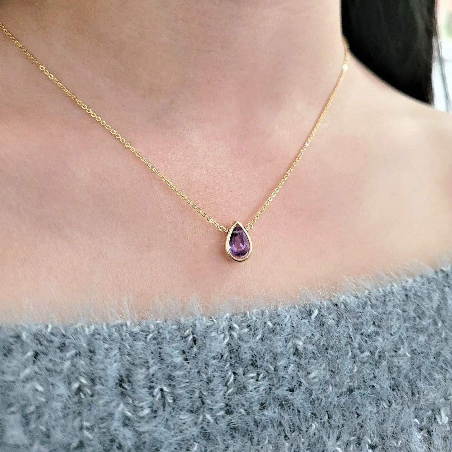 Purple Amethyst Pear Briolette Pendant Necklace