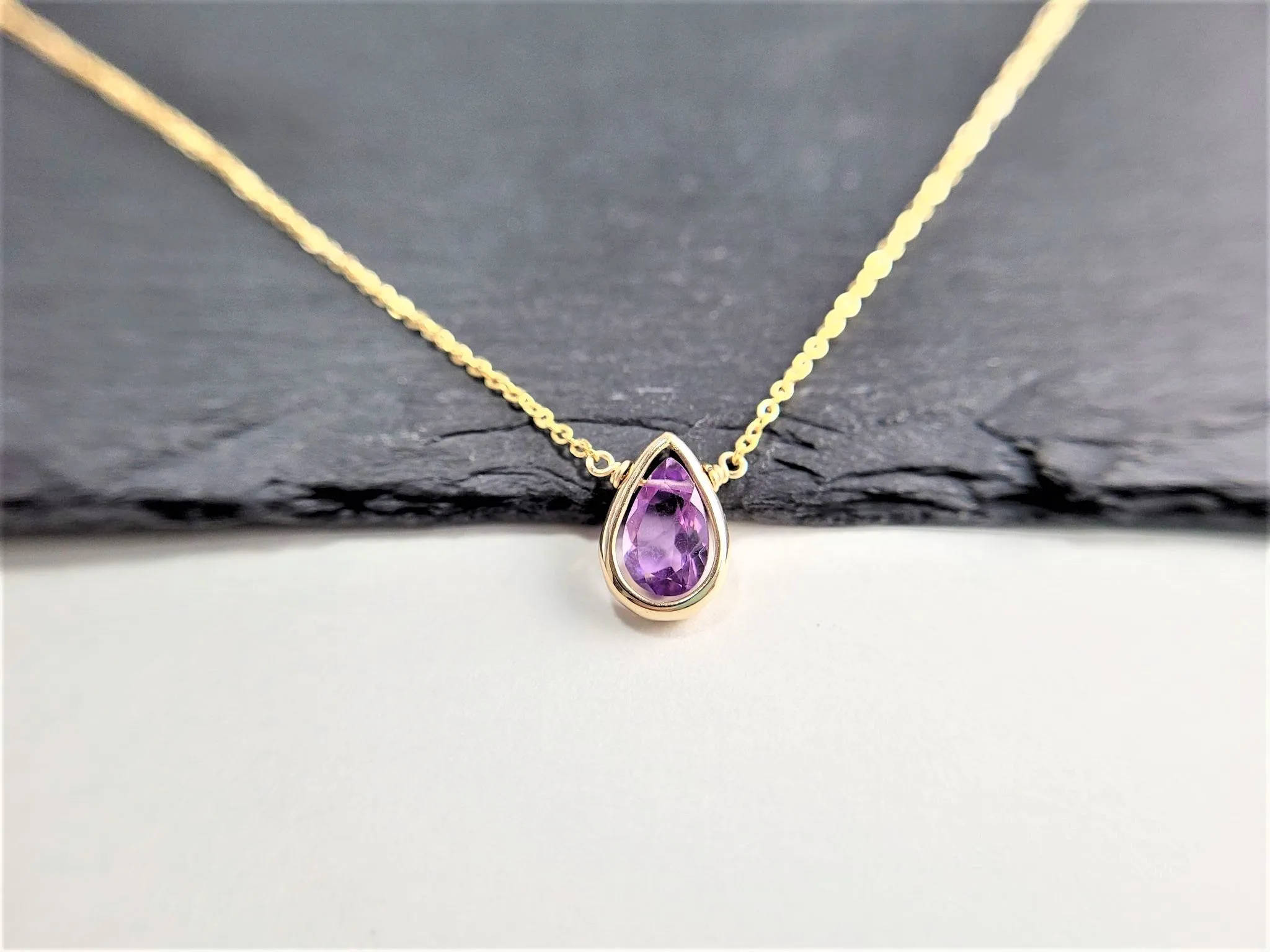 Purple Amethyst Pear Briolette Pendant Necklace