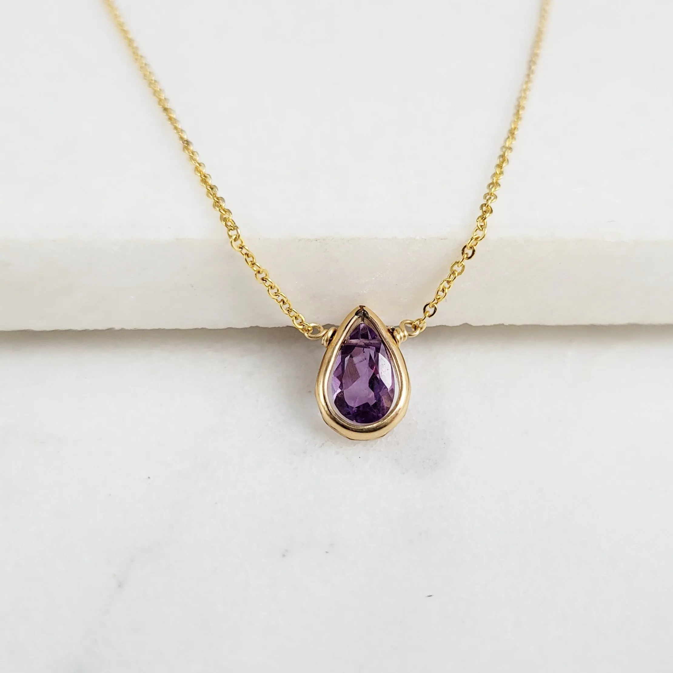 Purple Amethyst Pear Briolette Pendant Necklace