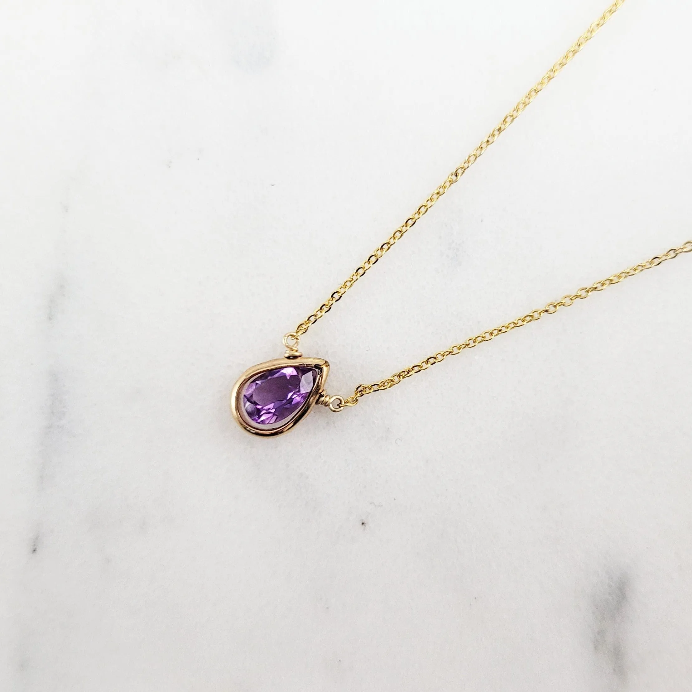 Purple Amethyst Pear Briolette Pendant Necklace