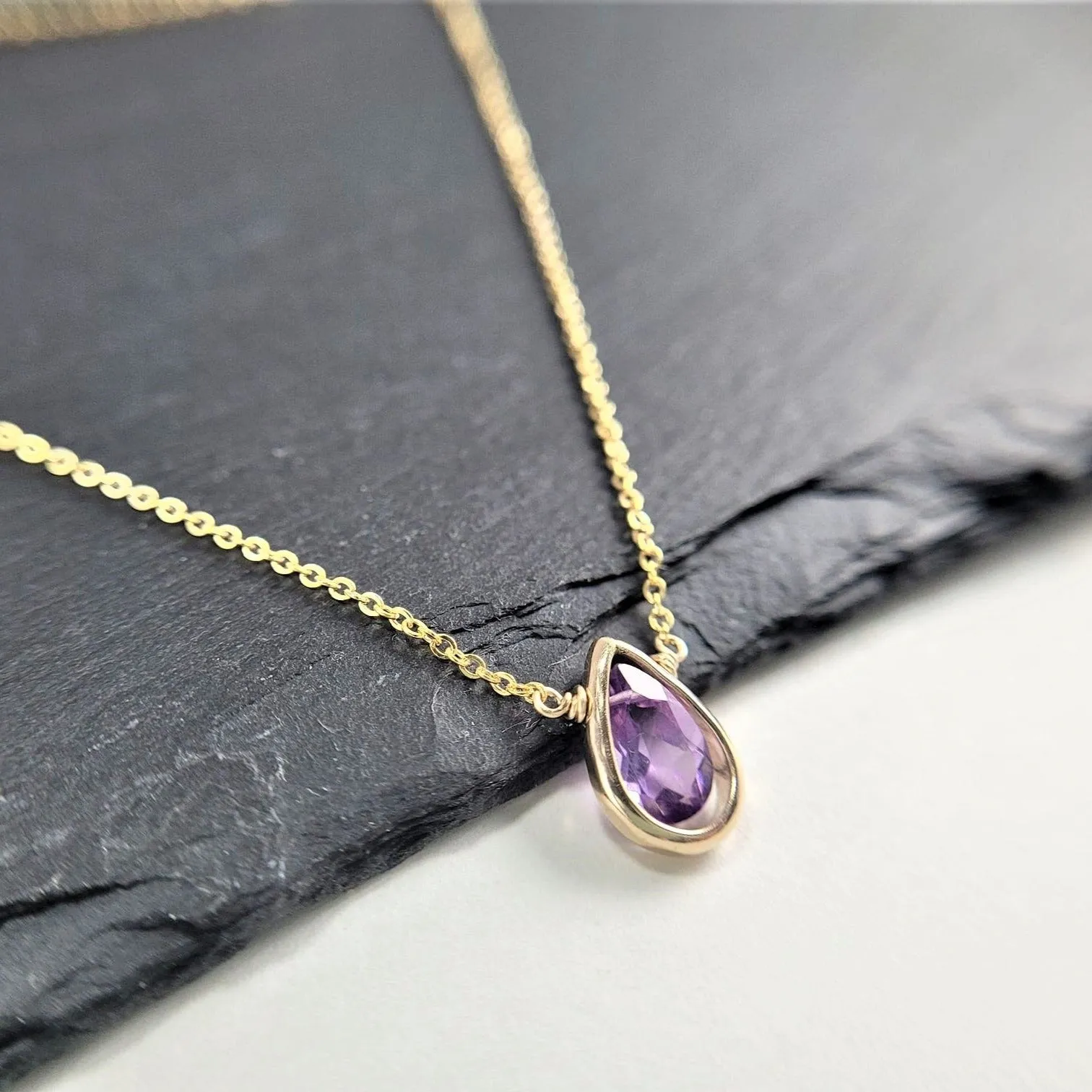 Purple Amethyst Pear Briolette Pendant Necklace