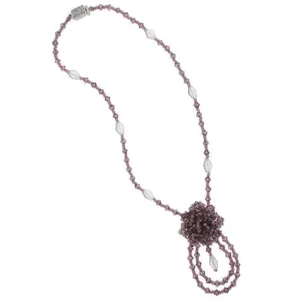 Purple Crystal Necklace with Beaded Cluster