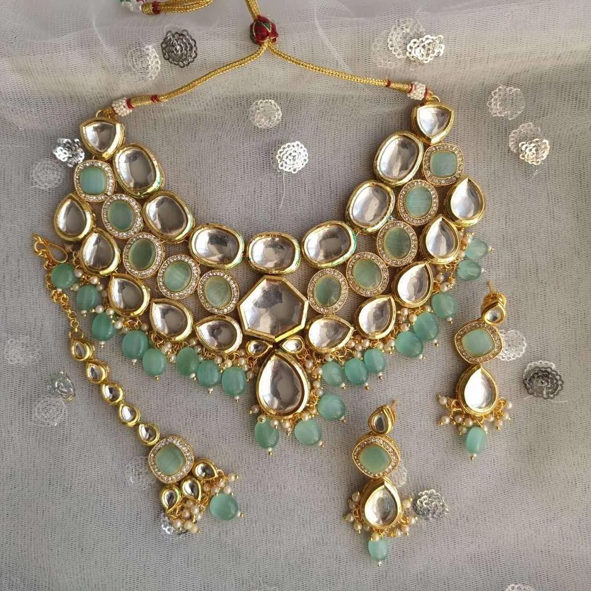 Rajni- Kundan Choker Set Mint Green