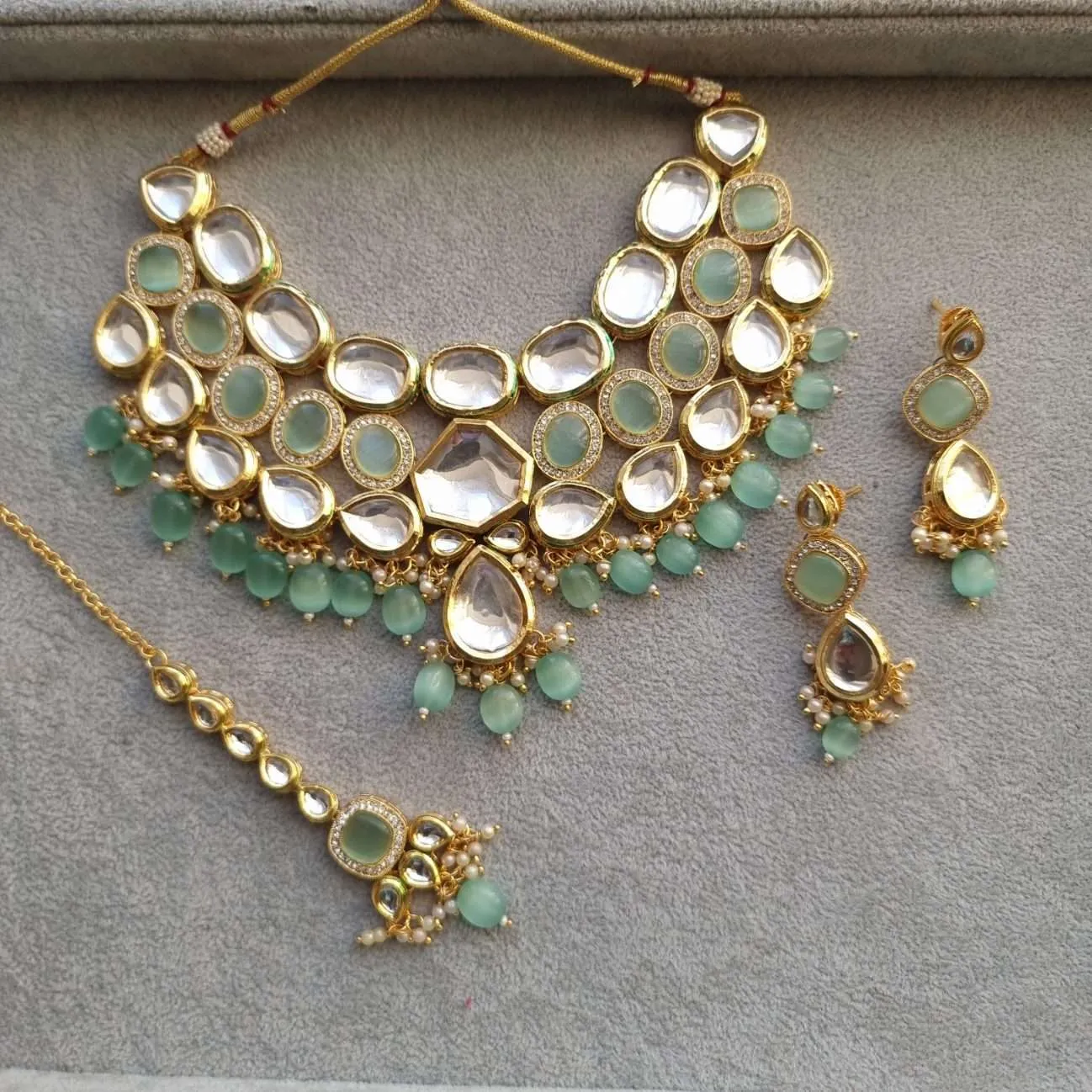 Rajni- Kundan Choker Set Mint Green
