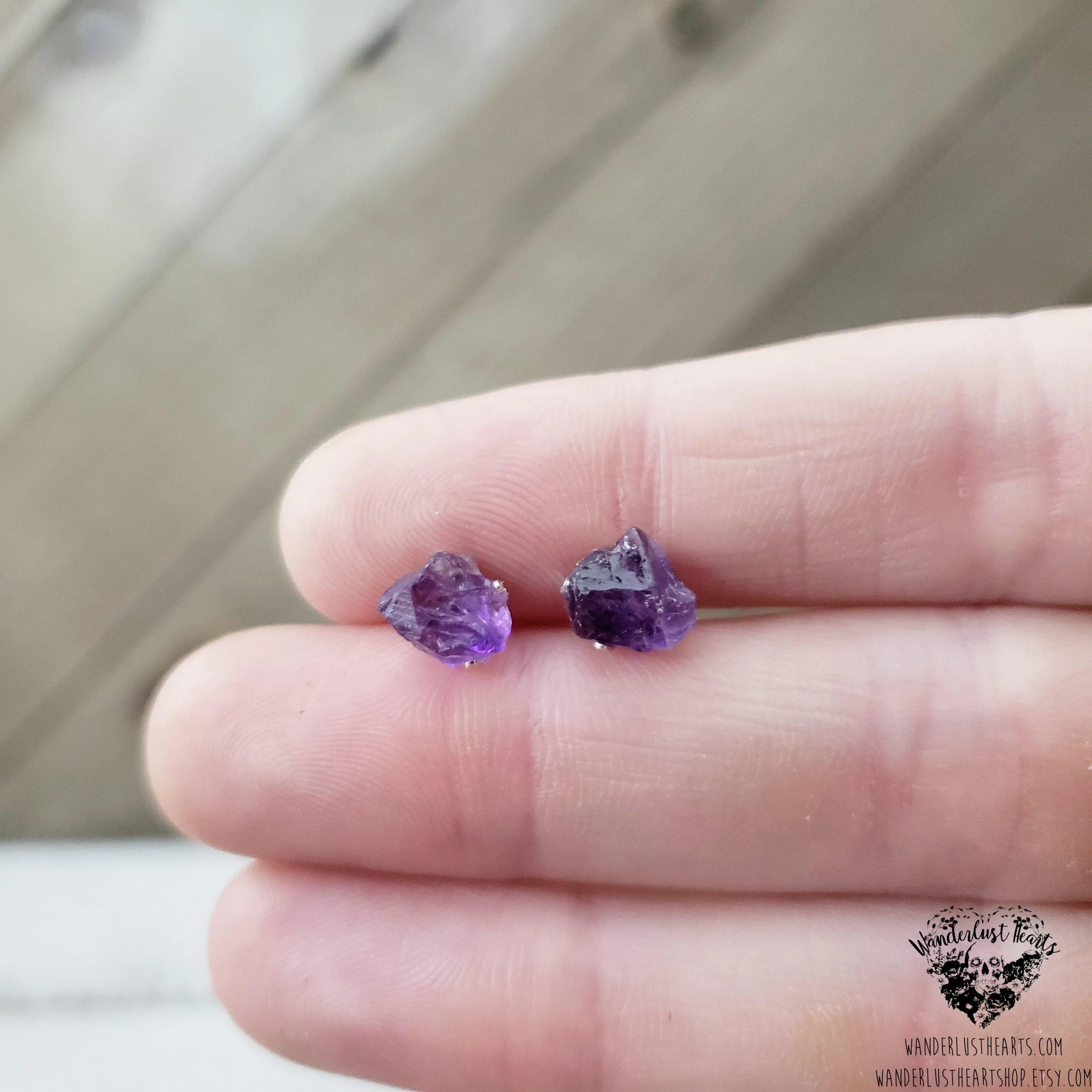 Raw Amethyst stud earrings