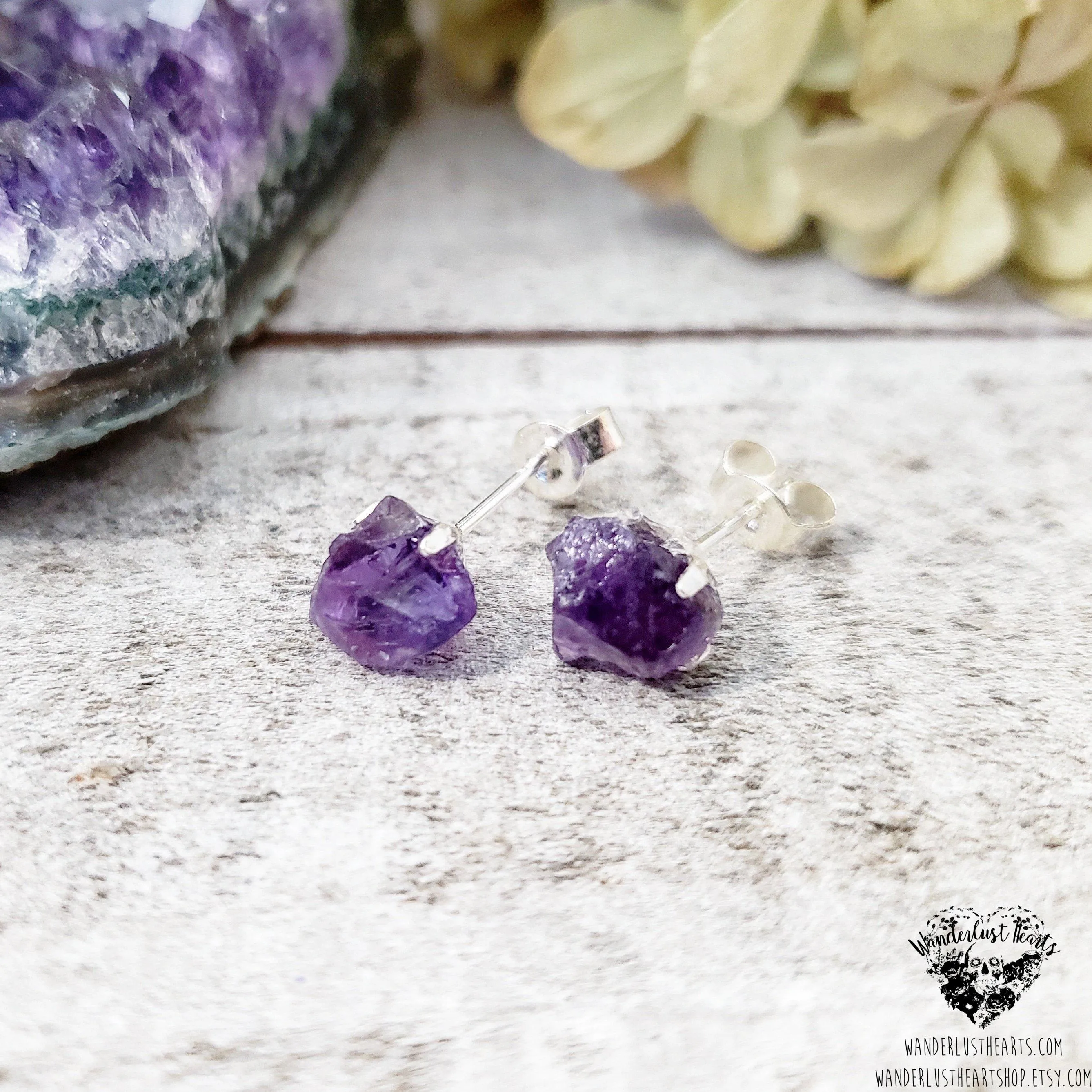 Raw Amethyst stud earrings