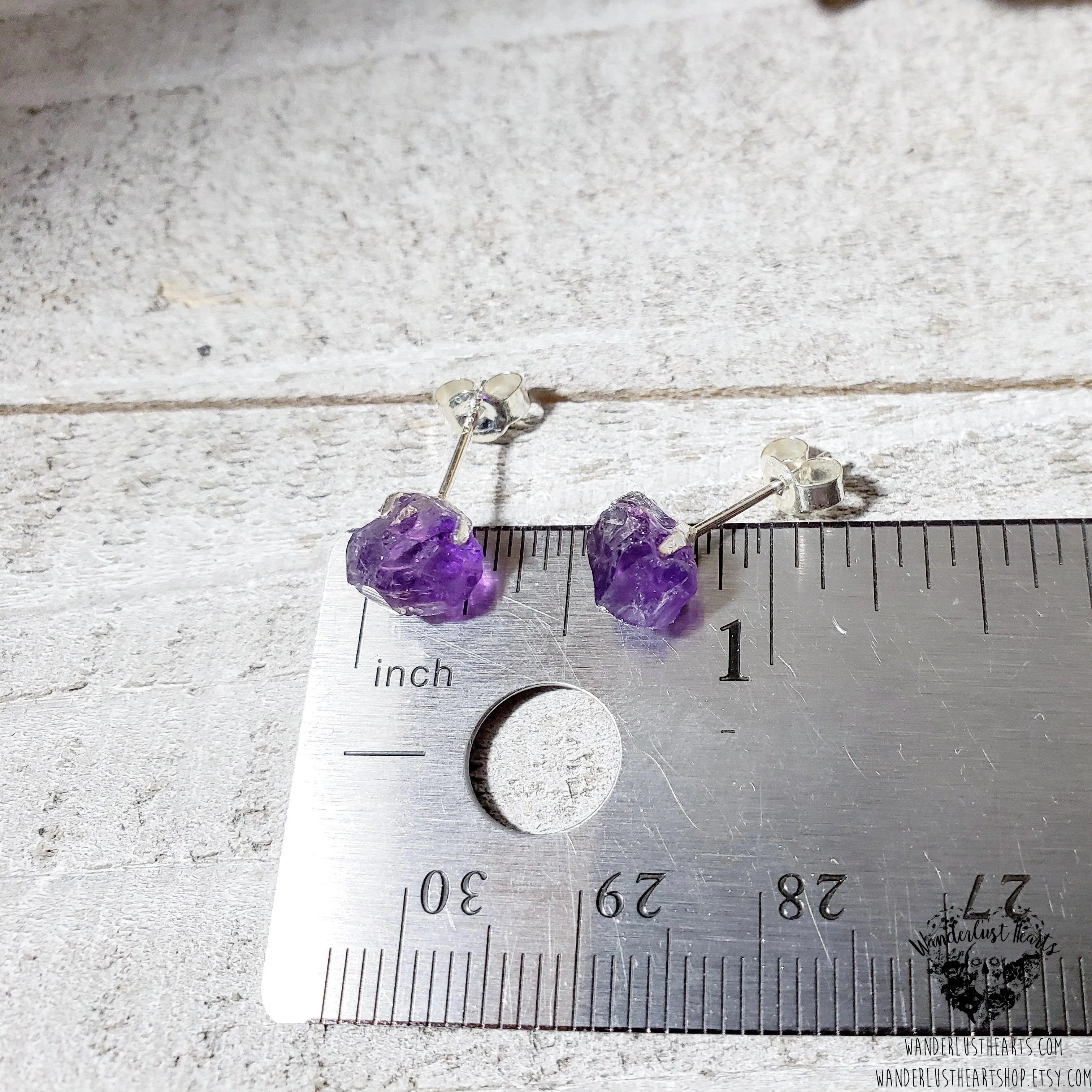 Raw Amethyst stud earrings