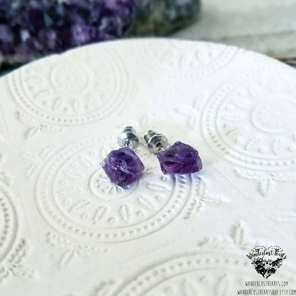Raw Amethyst stud earrings
