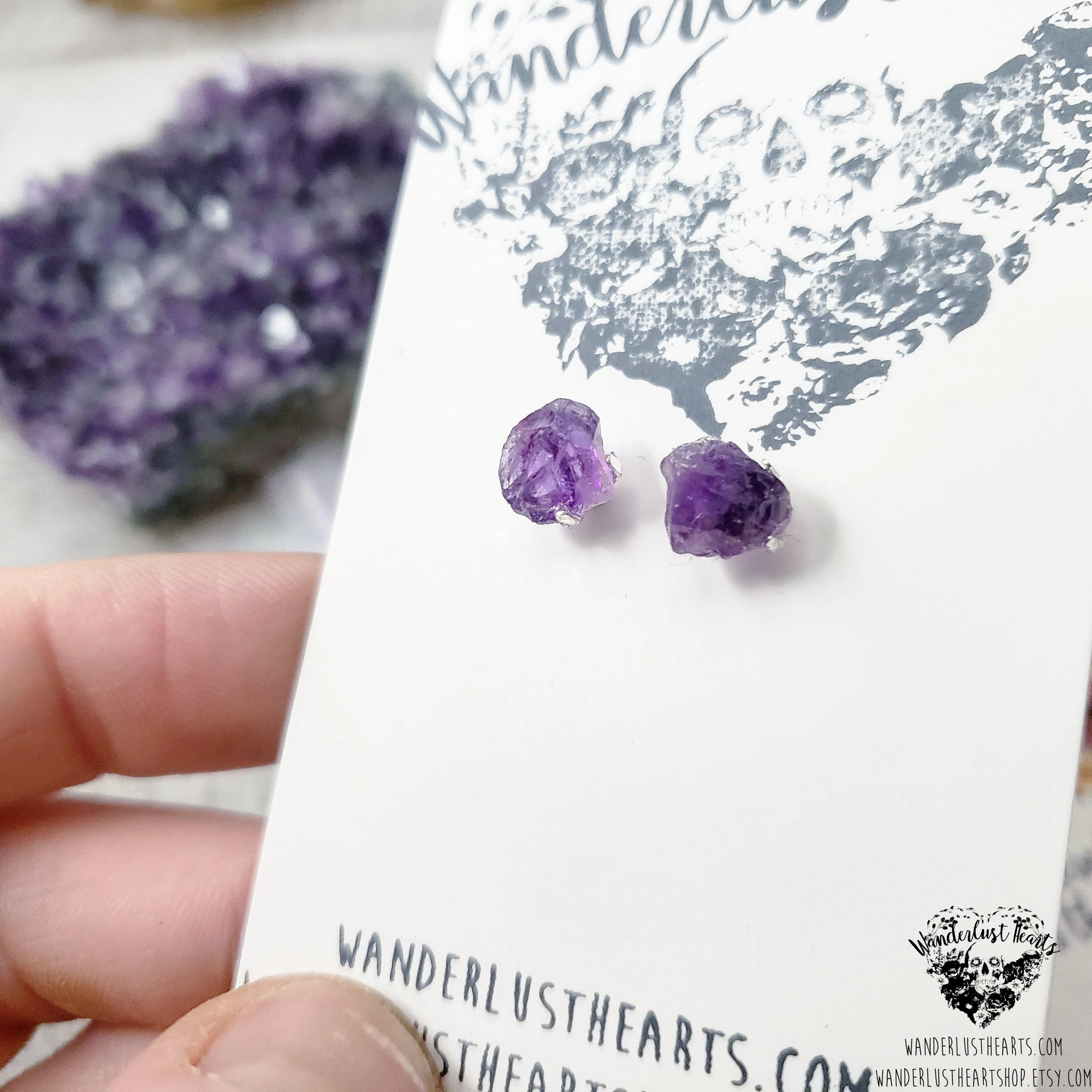 Raw Amethyst stud earrings