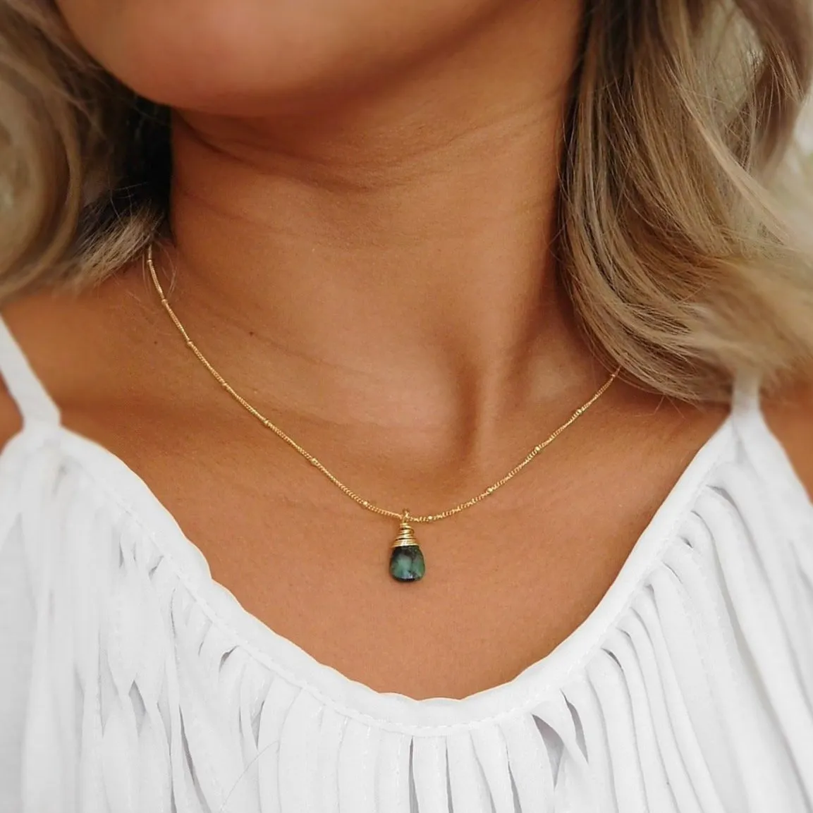 Raw Emerald Drop Necklace