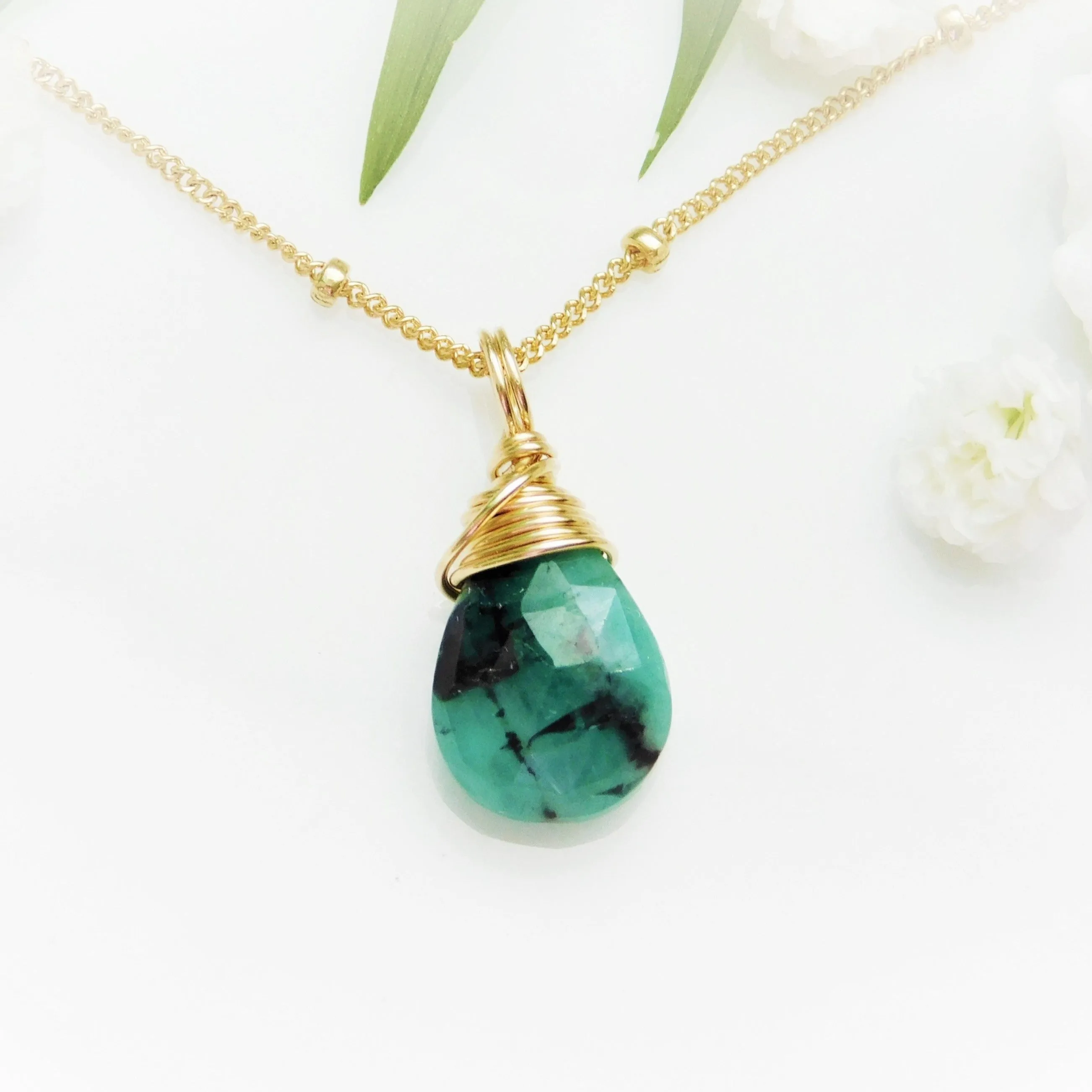 Raw Emerald Drop Necklace